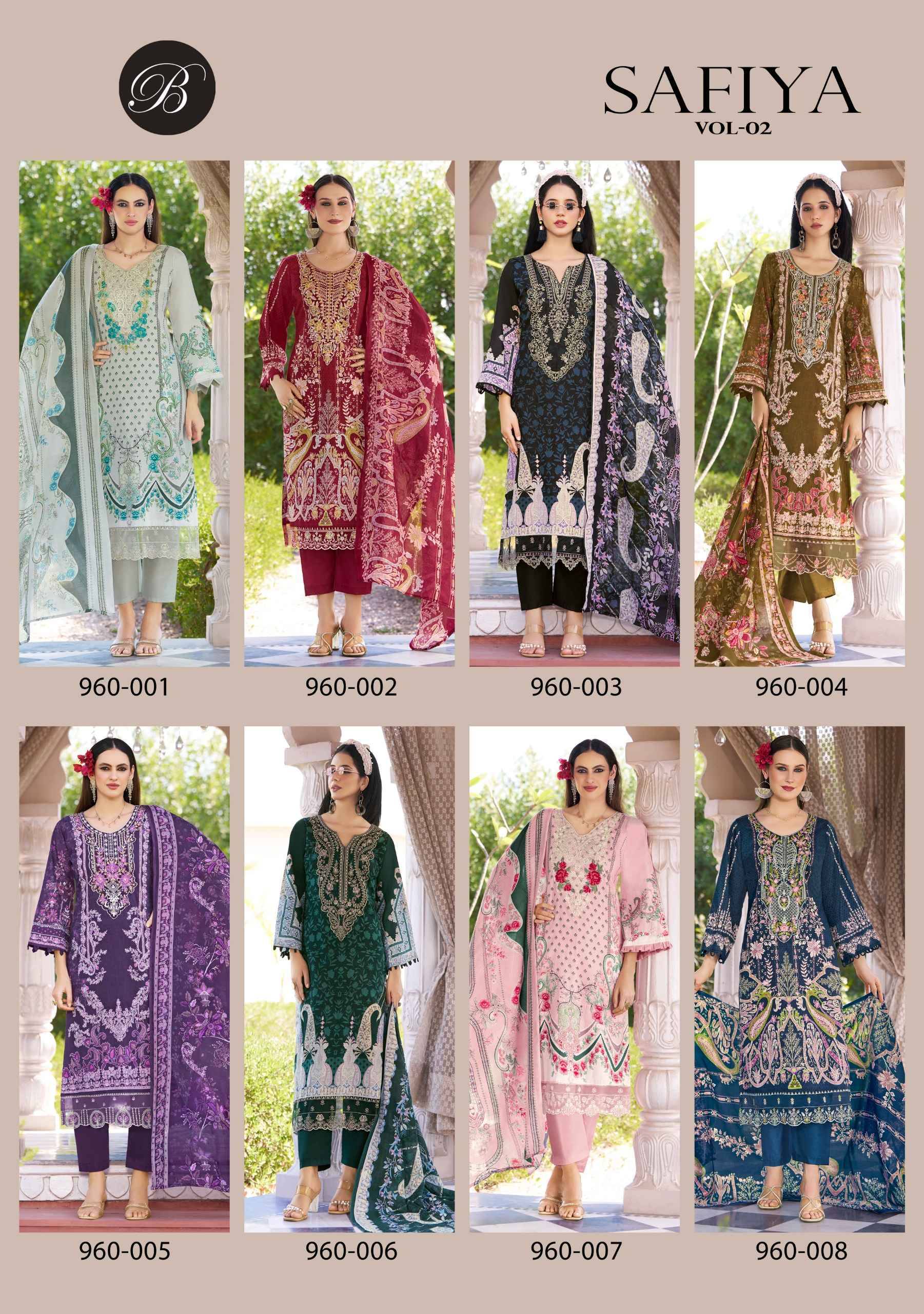 SAFIYA VOL 2 960 Series By BelliZa Pakistani Stylish Beautiful Colourful Printed & Embroidered Party Wear & Occasional Wear Pure cotton Dresses At Wholesale Price